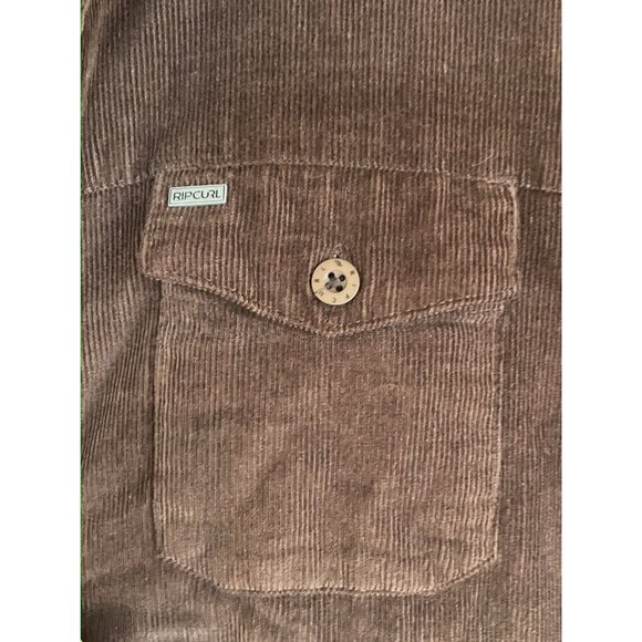 RIP CURL Corduroy Button Down Hooded Jacket, Sherpa Lined, Brown, Medium - Picture 3 of 8